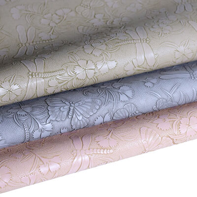 Pure Color Rome Flower Embossed PVC Synthetic Leather Fabric Velvet Backing Waterproof Wear-Resistant for Bag Garment Decorative