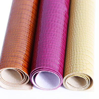 Solid Color Leatherette Faux Fabric Highlighted Crocodile Grain Embossed PVC Synthetic Artificial Leather Fabric Flocked Backing