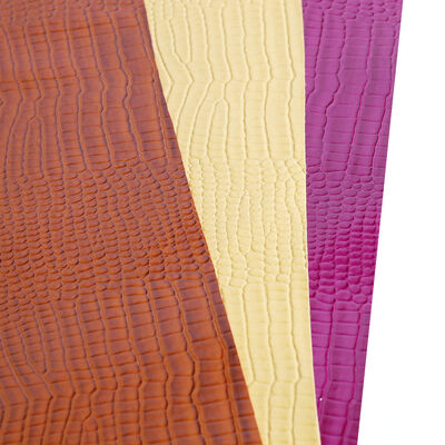Solid Color Leatherette Faux Fabric Highlighted Crocodile Grain Embossed PVC Synthetic Artificial Leather Fabric Flocked Backing