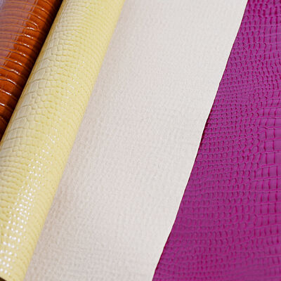 Solid Color Leatherette Faux Fabric Highlighted Crocodile Grain Embossed PVC Synthetic Artificial Leather Fabric Flocked Backing