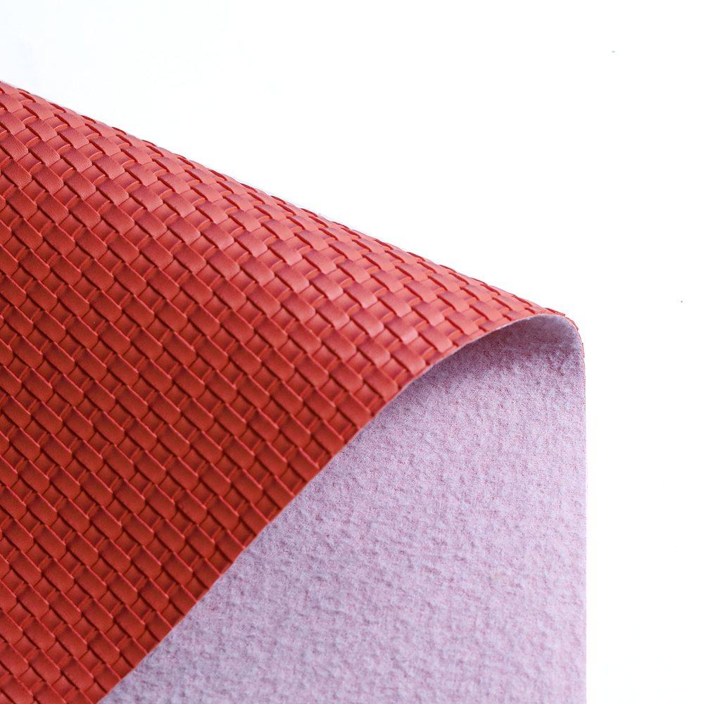 1.0mm Thick PVC Embossed Woven Synthetic Leather Fabric Decorative Elastic Small Handbags Shoes Furniture Mat Pattern Brushed