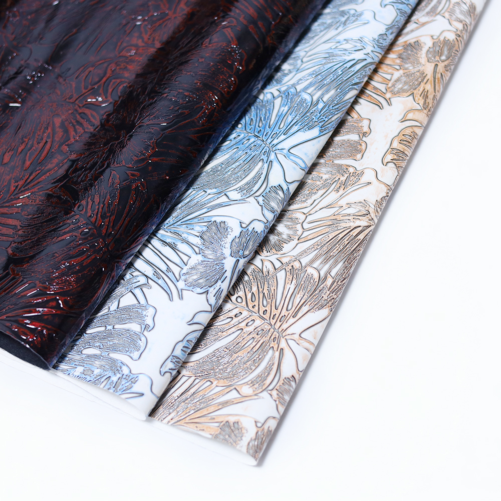Antique Flower Grain Double Faced Embossed Knitted Eco-Friendly Synthetic PVC Leather Fabric Decorative Furniture Bag Belt